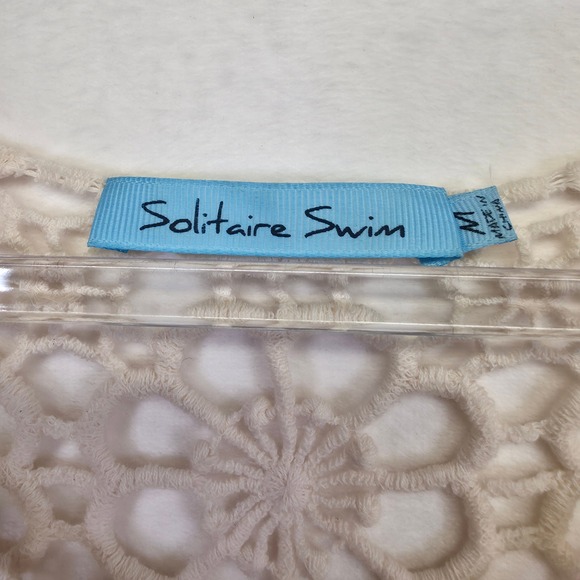 Solitaire Swim Cover Up Top Womens M Beige Crochet Lace Resort Beach Festival - Picture 4 of 13